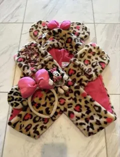 【2点セット】 ヒョウ柄カチューシャ マフラーキャップ