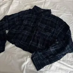 ネイビー系チェック クロップドシャツ