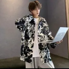 【モード系】ヒョウ柄　メンズシャツ 　長袖 　ひょう柄　総柄　アロハ