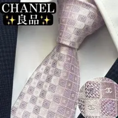 良品✨CHANEL ネクタイ　シャネル ココマーク　ピンク　光沢　ジャガード
