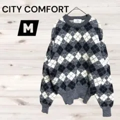 良品✨CITY COMFORT【M】アーガイル柄セーター ウール100%