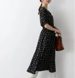 グローバルワーク　さらさら　リラックスワンピース　羽織り　ブラック　ドット柄　M