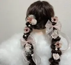 アネモネ 髪飾り リボン ピンク　成人式 卒業式 ヘッドドレス ツインテール