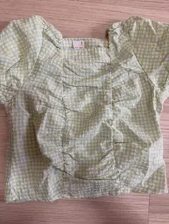 petit main 半袖シャツ 120 水色・黄色チェック