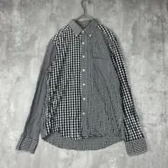 グリーンレーベルリラクシング　黒白　クレイジーパターン　チェック　シャツ　長袖