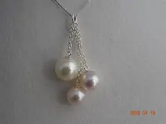 あこや真珠（約7.1-8.4㎜　3pcs　） SV925チェーン