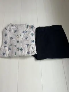 マタニティー M~L 花柄長袖パジャマセット（ホワイト・ブラック）