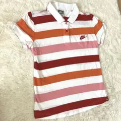 NIKE ボーダー　ポロシャツ　赤　白　オレンジ　テニス　ゴルフ　スポーツウェア