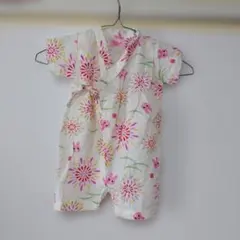 ミキハウス　ホットビスケッツ ベビー甚平 花柄ウサギプリント　S60〜70