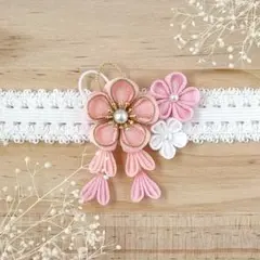 ベビーヘアバンド　赤ちゃん髪飾り　つまみ細工　ひな祭り　お食い初め　初節句