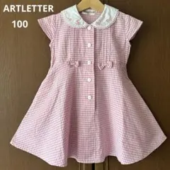 アートレター　半袖　千鳥　チェック　フレア　ワンピース　ピンク　春　夏