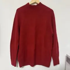 リブ編み ハイネック 長袖セーター XL 赤