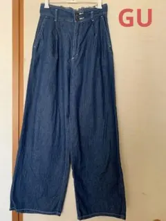 GU ライトデニム　タックワイド パンツ　ブルー
