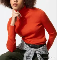 ユニクロ　リブタートルネックセーター　M オレンジ