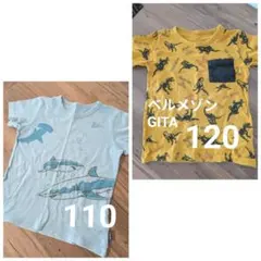 ベルメゾン　半袖　Tシャツ　110　120　恐竜　サメ　シャーク　オレンジ　青のサムネイル