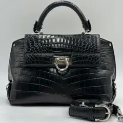 極美品 2way フェラガモ ソフィア クロコダイル ハンドバッグ ガンチーニ