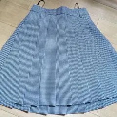 美品青と白のチェック プリーツミニスカート