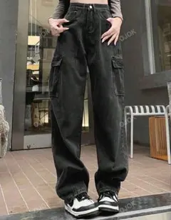 ブラック デニム カーゴパンツ