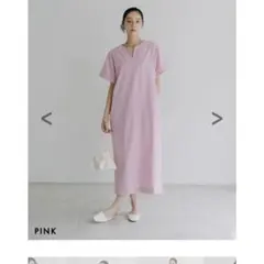 ベースメント　レディース　リネン　ワンピース　半袖　ピンクのサムネイル