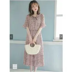花柄リボンタイフレアスリーブワンピース[at875]