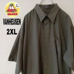 USA古着 VANHEUSEN 半袖ボタンシャツ　2XL モスグリーン