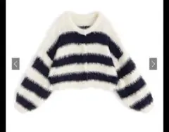 GRL ボーダー柄フェザーニットショート丈カーディガン