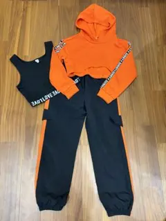オレンジ/ブラック セットアップ パンツセットアップ　ダンス衣装　3点セット