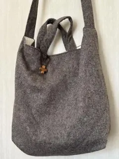 ハンドメイド　ブラウン系ツイードトートバッグ　十字架チャーム付き