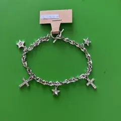 チェーンブレスレット シルバー系　クロス 星のチャーム　　　トグル式留め具