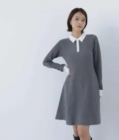 NATURAL BEAUTY BASIC シャツカラーミニニットワンピースのサムネイル