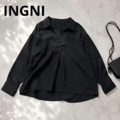 A195 INGNI スキッパーブラウス ブラック M とろみ オーバーサイズ