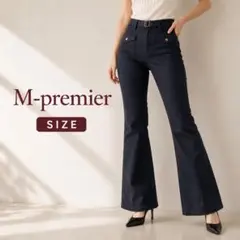 美脚デニムパンツ 34 S 黒 フレア 脚長効果 スタイルアップ ブラック　美品のサムネイル