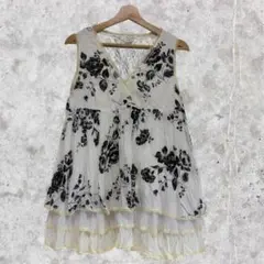 Y2K 韓国　花柄 ノースリーブ チュニック ワンピース レース レイヤード