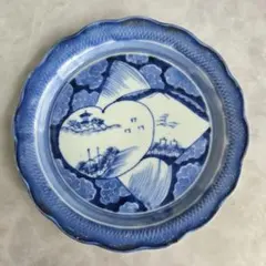 べ 【昭和レトロ】染付 大皿 山水画 唐子図 アンティーク 骨董 飾り皿