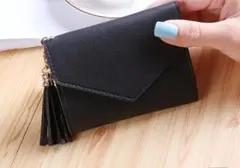 専用　タッセル付き三つ折り財布 ブラック・ラベンダー