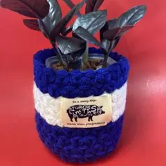 青と白 ストライプの鉢カバー／小物入れ