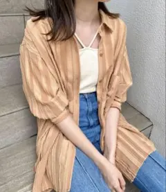 kastaneストライプジャガードシャツ　オレンジ　オーバー