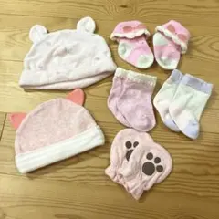 ベビー帽子2点、ソックス3点、ミトン1点セット