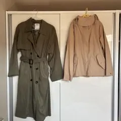美品　春アウター　再生繊維トレンチコート ブルゾン　セット