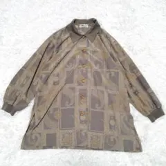 古着 レトロ シャツ 柄シャツ 総柄 デザインシャツ 長袖 金ボタン