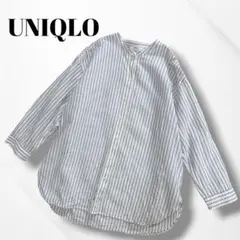 UNIQLO/ユニクロ/リネンブレンドストライプバンドカラーシャツ/7分袖