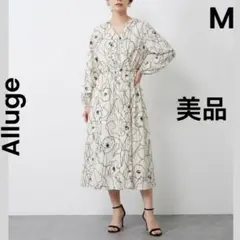 【美品】Alluge アルージュ 線画調アートフラワー柄ロングワンピース Mのサムネイル