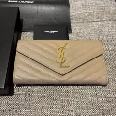 SAINT LAURENT ベージュ キルティング長財布
