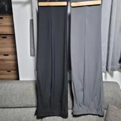 ジーユー タックワイドパンツ 丈長め グレー ブラック 2枚セット