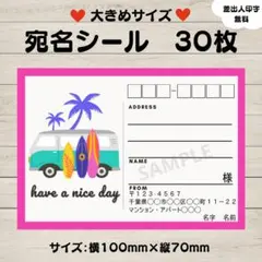 宛名シール　サーフィン③　サーフボード　ピンク　大きめサイズ　30枚