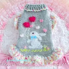☆ハンドメイド☆小型犬服☆白うさぎのバレンタイン☆フリフリワンピース☆