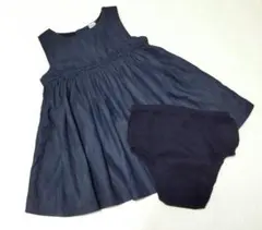 美品 GAP ノースリーブワンピ デニム ギャザー フレア パンツ付き 90cm