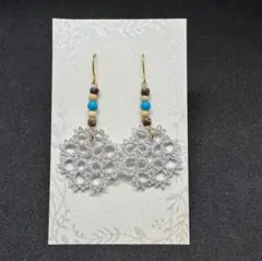 タティングレースとターコイズのピアス＊イヤリング変更可
