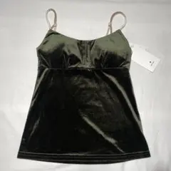 merry jenny カップ付きベルベット調キャミソール　カーキ色のサムネイル