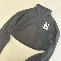 シーイン　SHEIN ブラック クロップド ハーフジップ スウェット